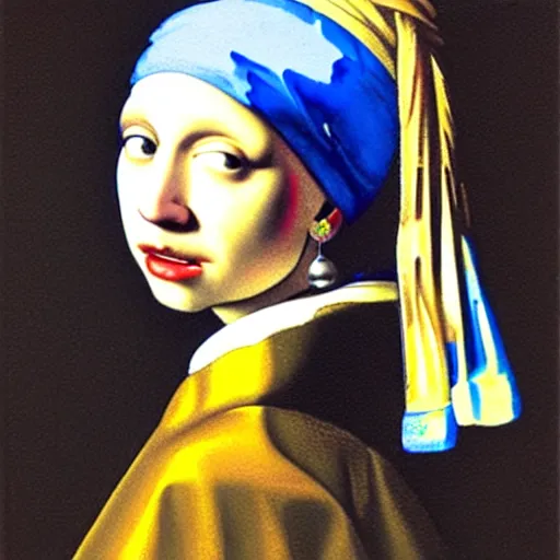 Image similar to Post Malone with a Pearl Earring by Johannes Vermeer, realistic painting