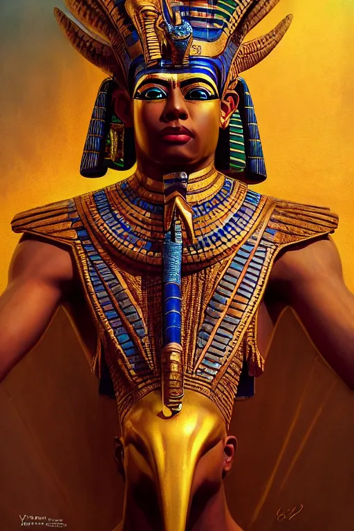 Image similar to egypt god osiris, god of the underworld, highly detailed, d & d, fantasy, highly detailed, digital painting, trending on artstation, concept art, sharp focus, illustration, global illumination, ray tracing, realistic shaded, art by artgerm and greg rutkowski and fuji choko and viktoria gavrilenko and hoang lap, sunny