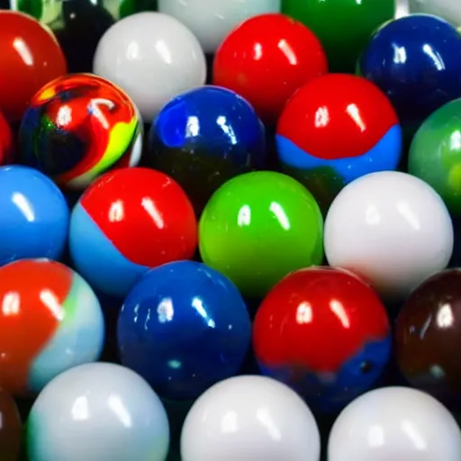 Prompt: pool ball sized marbles on a pool table, close up view, photorealistic,