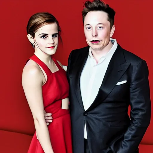 Image similar to emma watson and elon musk on a local newspaper caught kissing
