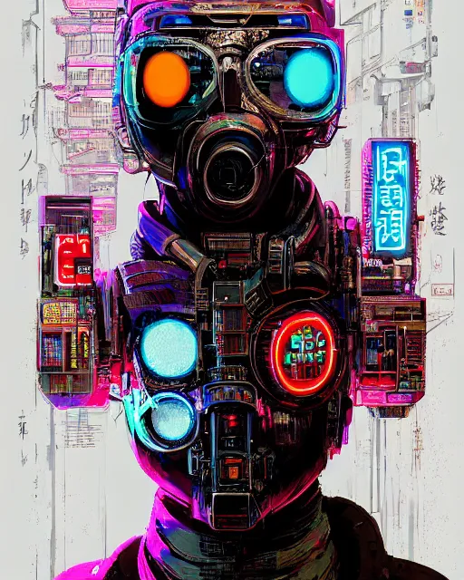 Image similar to detailed portrait of cyberpunk computer scientist who served as systems engineer dancer on the neo Tokyo streets of the Mecha Empire city during the Festival of Masks, futuristic neon, reflective puffy coat, decorated with traditional Japanese ornaments by Ismail inceoglu dragan bibin hans thoma greg rutkowski Alexandros Pyromallis Nekro Rene Maritte Illustrated, Perfect face, fine details, realistic shaded, fine-face, pretty face