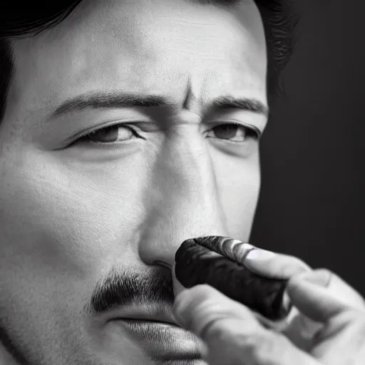 Image similar to a closeup photo of handsome gigachad markiplier smoking a cigar, 8k photorealism, extremly detailed, trending on artstation