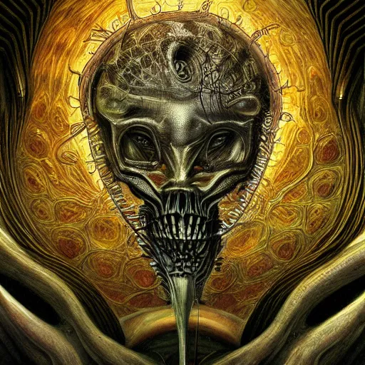 Image similar to amogus photo - realistic, color image, hyper realistic, 2 k, highly detailed, occult art, by giger, fractal structure