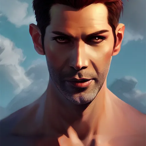 Image similar to Lucifer as an attractive man, 4k digital character design by Artgerm, WLOP, beeple, Hi-Fructose, James Jean, Andrei Riabovitchev, Marc Simonetti, yoshitaka Amano, Artstation, CGsociety