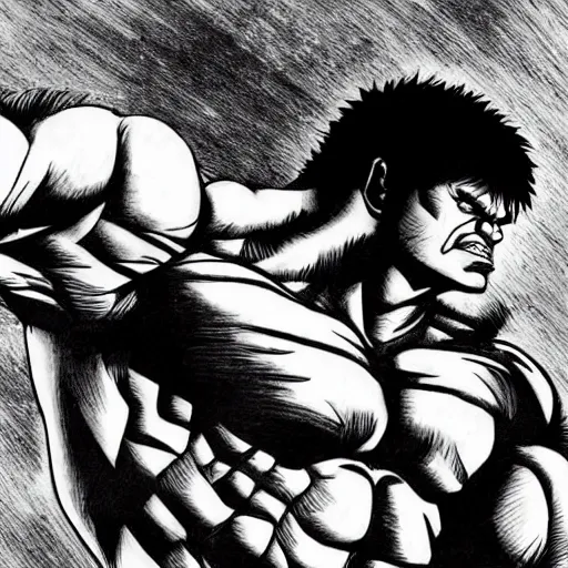 Prompt: Hulk by Kentaro Miura, highly detailed, black and white