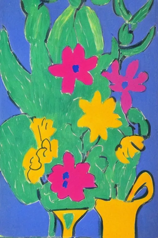 Image similar to matisse style bloom flowers, modern, eclectic, illustration,