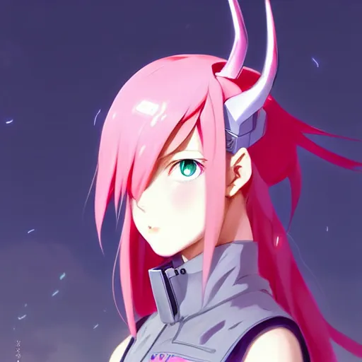 Prompt: a beautiful girl with pink hair, wearing futuristic uniform, red horns, jrpg armor, perfect anime face, gapmoe yandere grimdark, trending on pixiv fanbox, painted by greg rutkowski makoto shinkai takashi takeuchi studio ghibli, akihiko yoshida