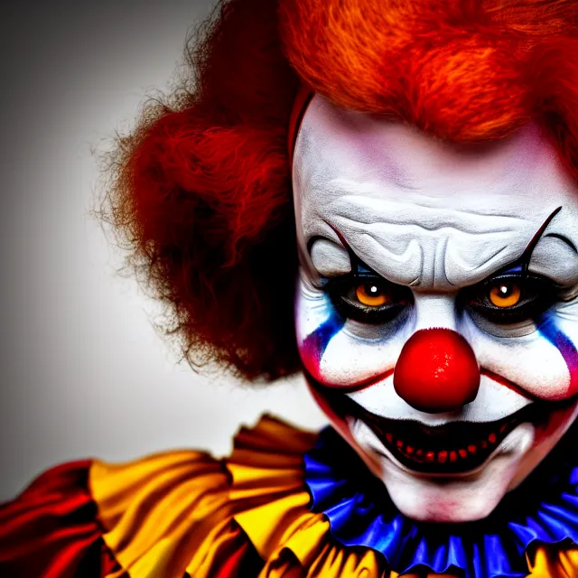 Image similar to full length photo of a beautiful female killer clown, highly detailed, 8 k, hdr, close up, smooth, sharp focus, high resolution, award - winning photo