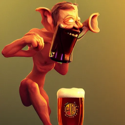 Prompt: happy Goblin smiling drinking a pint of beer artstation award winning photography