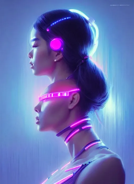 Image similar to portrait of asian female humanoid, intricate, elegant, cyber neon lights, highly detailed, digital illustration, trending in artstation, trending in pinterest, glamor pose, concept art, smooth, sharp focus, art by artgerm and greg rutkowski