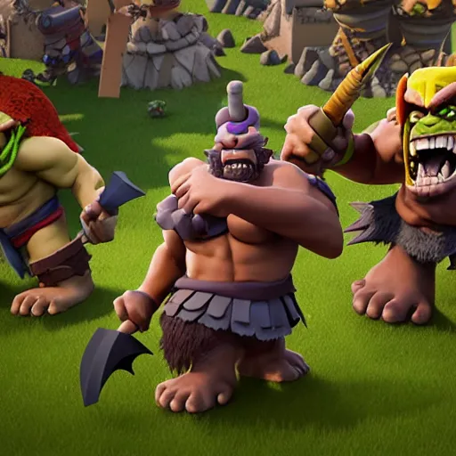 Image similar to barbarian goblin hybrid clash of clans, clash royale, concept art, octane render, unreal engine 5, highly detailed, high quality, 8 k, soft lighting, realistic face, path traced