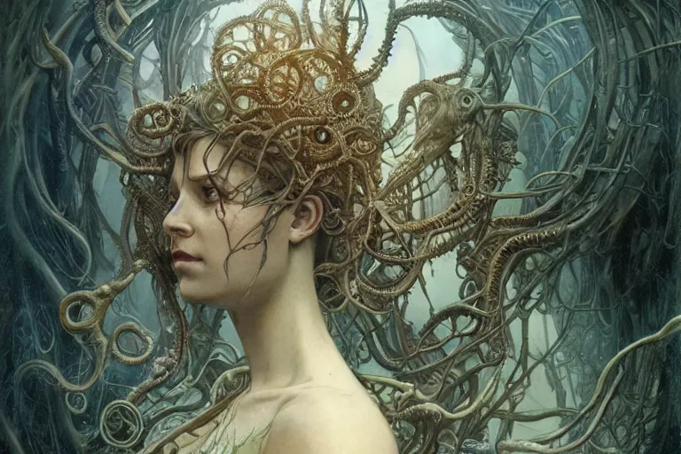 Image similar to a lovecraftian painting of the study of the unknowable, cosmic horror elements, ultra realistic, concept art, intricate details, eerie, highly detailed, photorealistic, octane render, 8 k, unreal engine. art by artgerm and greg rutkowski and alphonse mucha