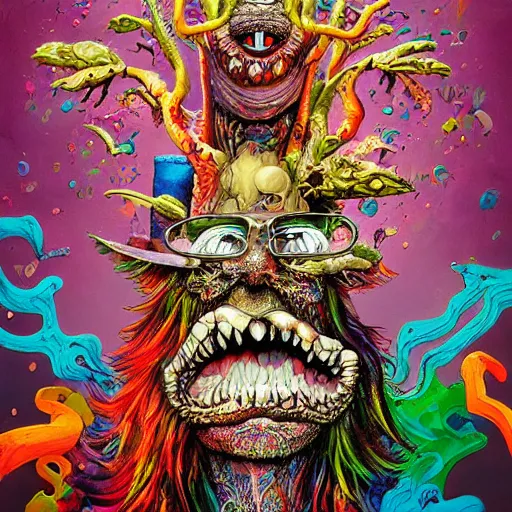 Image similar to Beautiful Hyperdetailed Fear and Loathing in Wonderland fantasy art by Alex Pardee and Nekro and Petros Afshar, psychedelic, unstirred paint, vivid color, cgsociety 4K