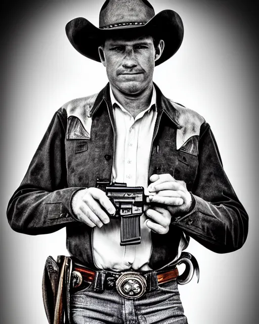 Prompt: portrait of cowboy holding realistic detailed colt revolver, black and white polaroid, western, high production value, intricate details, high resolution, hyperrealistic, hdr, high definition, award winning photography, masterpiece, ultra realistic, highly detailed, hd, sharp focus, cinematic lighting, shaded, non blurry, sharp, smooth