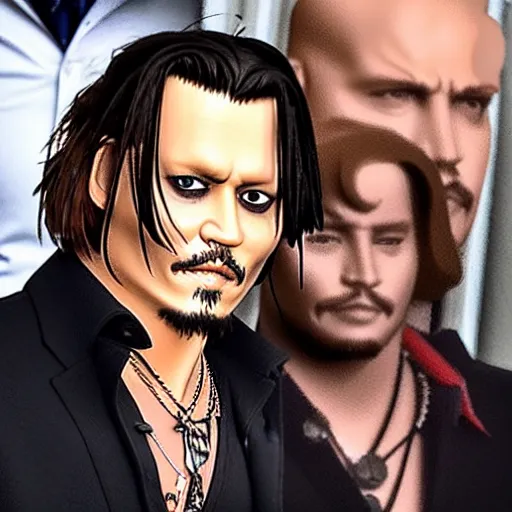 Prompt: Johnny Depp hanging out with Chucky the killer doll