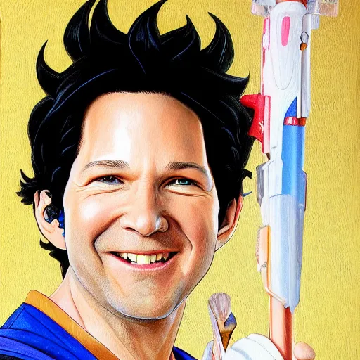 Image similar to Painting of Paul Rudd, official, detailed, character dragonball, award winning artwork, Akira Toriyama