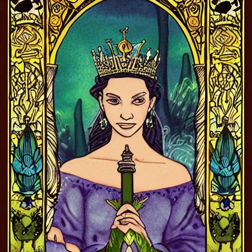 Prompt: Fantasy art depiction of the queen of wands tarot card