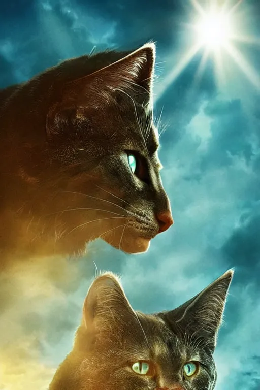 Image similar to a movie poster for warrior cats by wayne mclouglin, depth of field, sun flare, hyper realistic, very detailed, backlighting, cgi