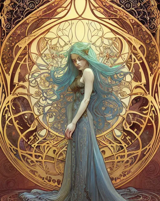 Prompt: ghost, highly detailed, very intricate, art nouveau, gold filigree, romantic storybook fantasy, soft cinematic lighting, award - winning, disney concept art watercolor illustration by mandy jurgens and alphonse mucha and alena aenami, pastel color palette, featured on artstation