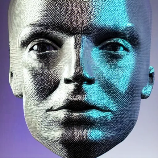 Image similar to a 3d human head made up of shiny holograms