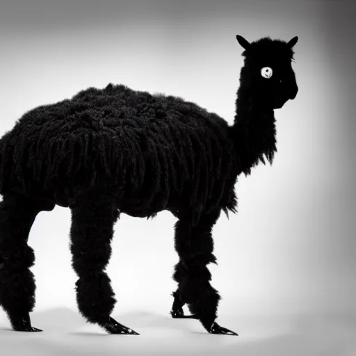 Prompt: black metal alpaca with corpse paint, studio photography