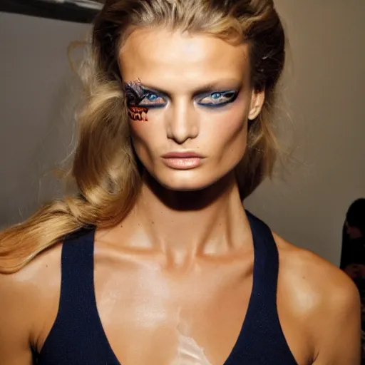 Image similar to portrait of young edita vilkeviciute, versace fashion show 2 0 1 1 spring summer backstage, makeup by pat mcgrath