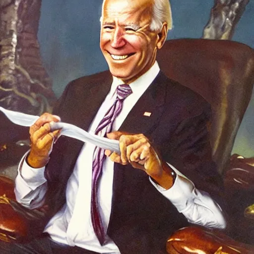 Prompt: Joe Biden as a fantasy adventurer, oil painting by Noriyoshi Ohrai