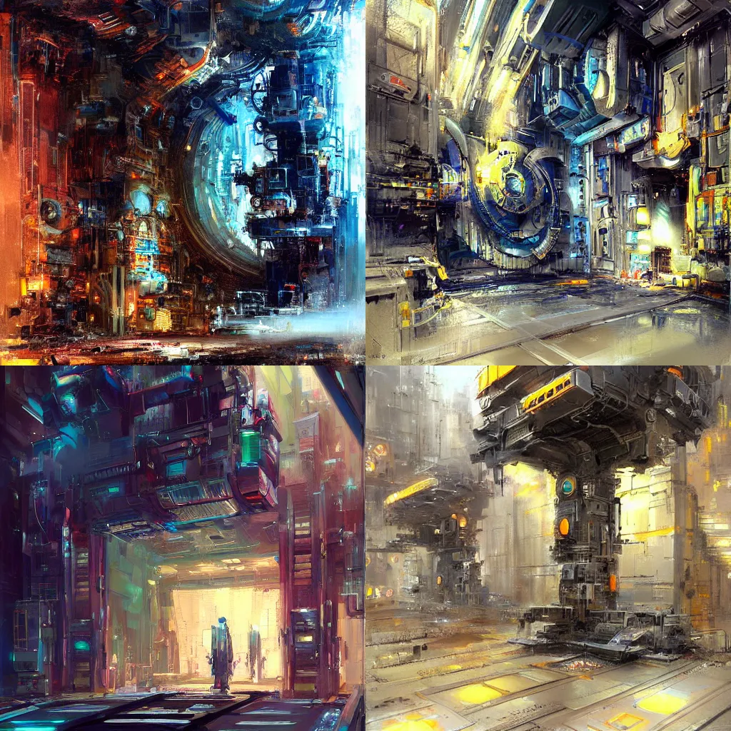 Prompt: a doorway surrounded by complex machinery is a portal to another dimension. in the style of john berkey. trending on artstation and deviantart. digital art. sci - fi