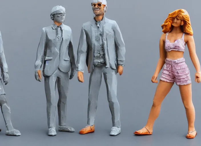 Prompt: Image on the store website, eBay, Full body, 80mm resin figure of People dressed in vacation attire, gray background