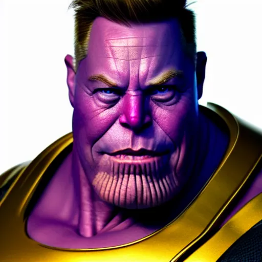 Image similar to a full character portrait of elon musk as thanos, the pixar adaptation, hyper detailed, digital art, trending in artstation, cinematic lighting, studio quality, smooth render, unreal engine 5 rendered, octane rendered