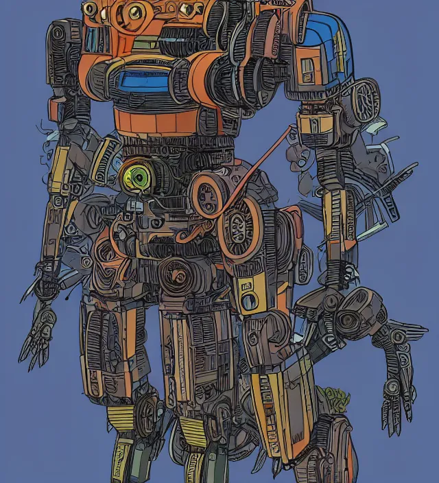 Image similar to a character portrait of atompunk / decopunk mecha in the style of jean giraud in the style of moebius trending on artstation deviantart pinterest detailed realistic hd 8 k high resolution
