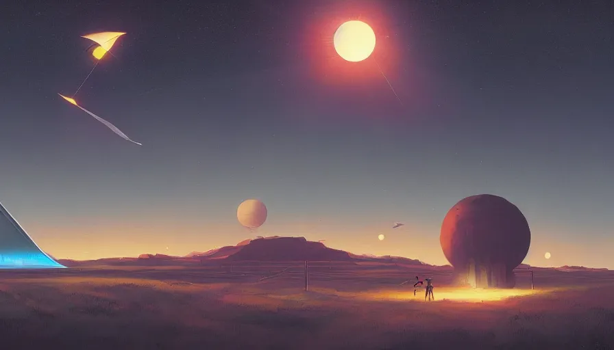 Image similar to solar sail traveling to the sun, earth visible below, simon stalenhag