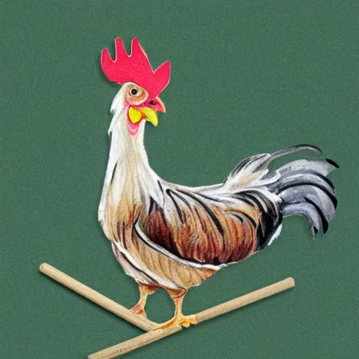 Prompt: a chicken on a lilly stick, photo realistic