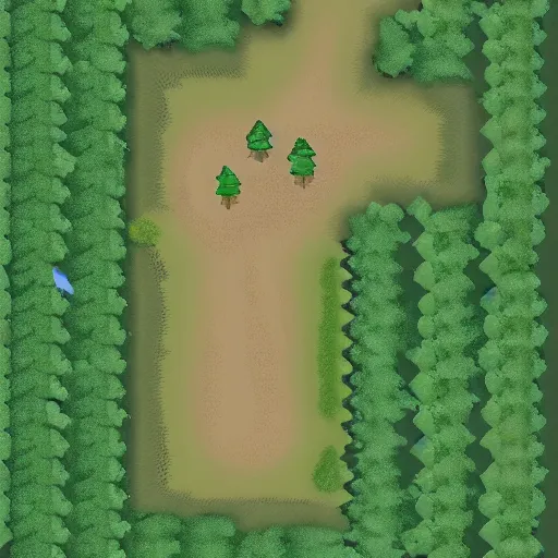 Prompt: High-resolution level of the map where guy is running in the forest / showing from above (top-view). Game style.