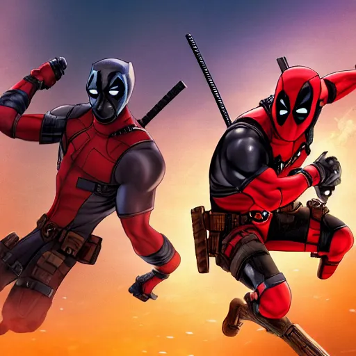 Image similar to deadpool and rocket raccoon together digital art 4 k detailed super realistic