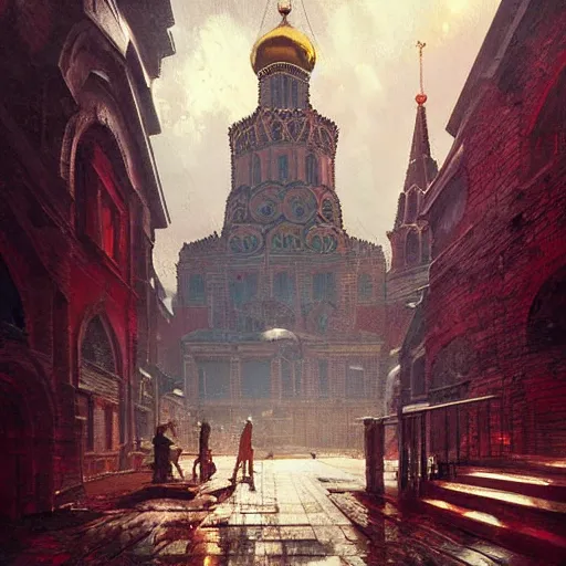 Image similar to Cyberpunk Churches Kremlin Moscow by Greg Rutkowski