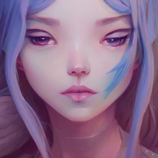 Prompt: a portrait of wlop, pastel blue, art by lois van baarle and loish and ross tran and rossdraws and sam yang and samdoesarts and artgerm and saruei and disney and wlop, digital art, highly detailed, intricate, sharp focus, trending on artstation hq, deviantart, unreal engine 5, 4 k uhd image