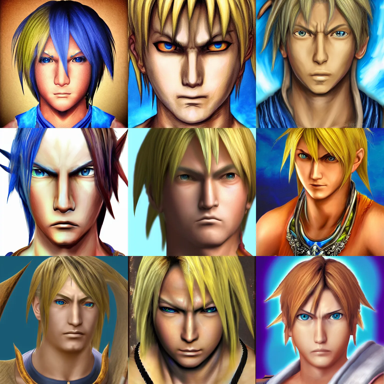 Prompt: warped tidus from ffx face portrait
