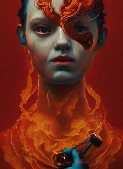 Prompt: portrait made of fire :: by Martine Johanna and Simon Stålenhag and Chie Yoshii and wlop and Guillermo del toro :: ornate, dynamic, particulate, rich colors, elegant, centered, artstation, smooth, sharp focus, octane render, 3d