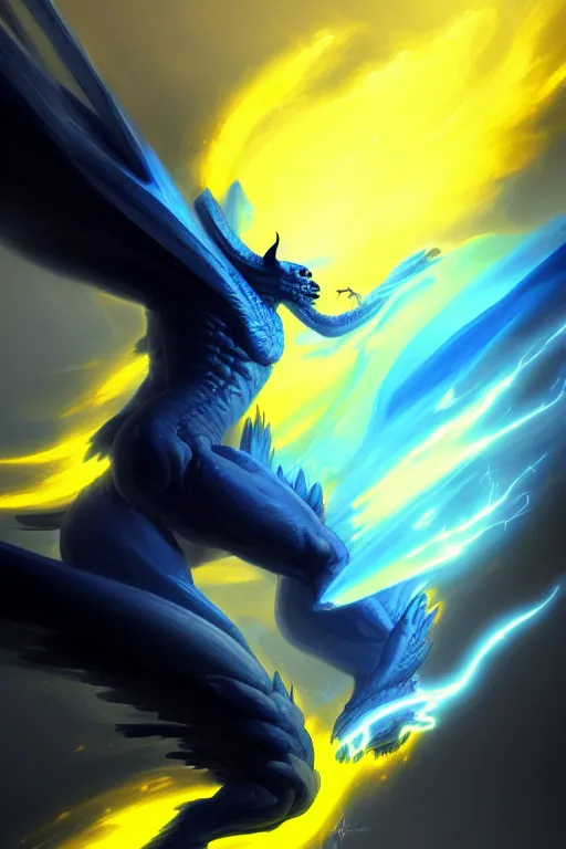 Prompt: wispy smoky full body illustration of a dark blue air elemental with yellow eyes and lightning; detailed, best on artstation, cgsociety, raymond swanland, cosmic, epic, stunning, masterpiece