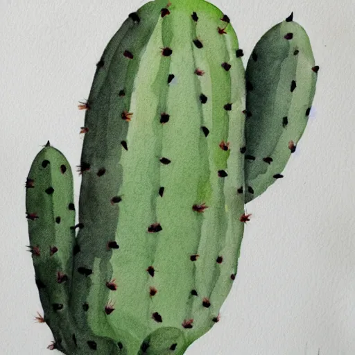 Prompt: one dead cactus lying unearthed and flat on white paper, water color