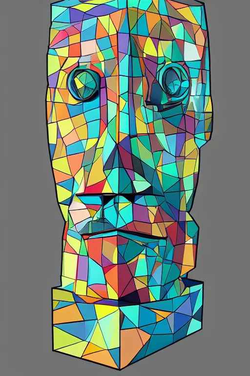 Image similar to cubist moai statue cutout digital illustration cartoon colorful beeple