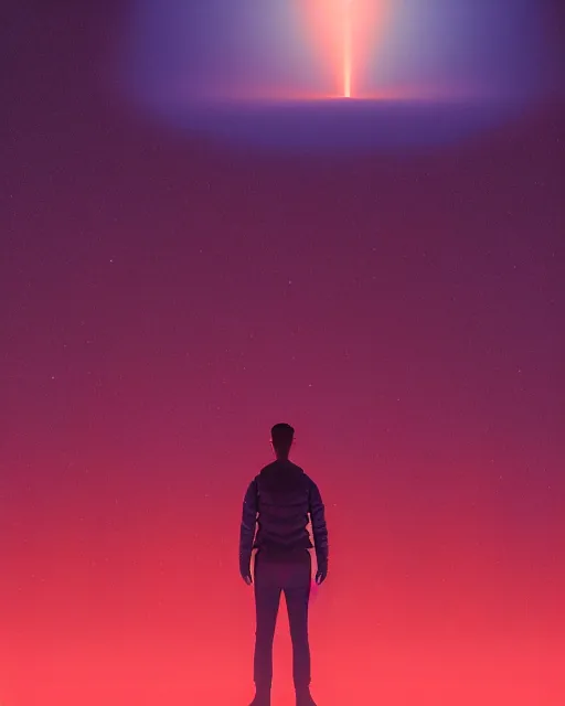 Image similar to a person standing in front of a glowy open door that's on a barren moon, poster art by mike winkelmann, trending on cg society, space art, sci - fi, ue 5, futuristic, volumetric lighting