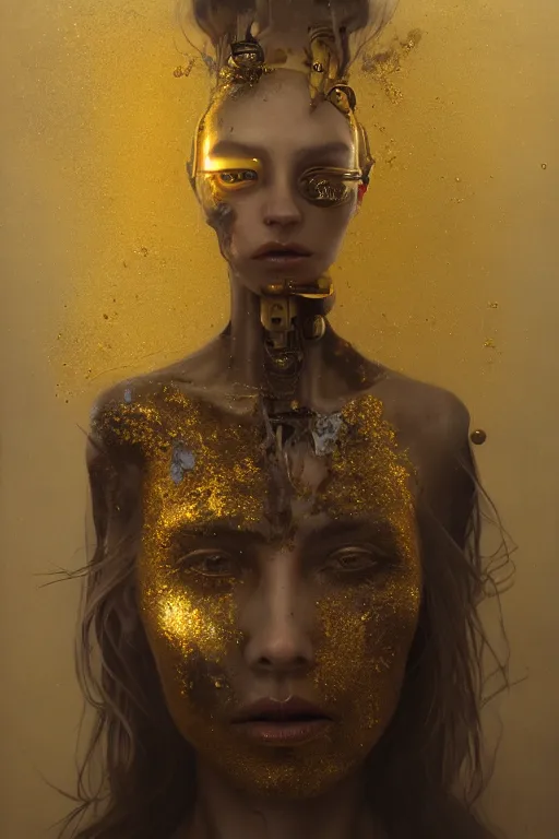 Woman Face Melting Into Liquid Gold, Digital Arts by Felima
