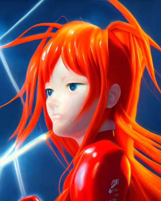 Prompt: asuka langley soryu wearing plugsuit, award winning photograph, radiant flares, realism, lens flare, intricate, various refining methods, micro macro autofocus, evil realm magic painting vibes, hyperrealistic painting by daniel dos santos