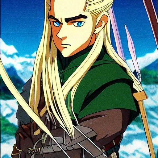 Image similar to legolas from the anime lord of the rings (1986), studio ghibli, very detailed, realistic