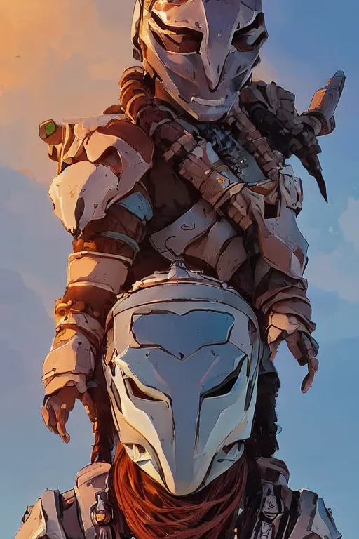 Image similar to combination suit armor aloy horizon forbidden west horizon zero dawn robot ninja mask helmet backpack tribal, art gta 5 comics, official fanart behance hd artstation by jesper ejsing, by rhads, makoto shinkai and lois van baarle, ilya kuvshinov, ossdraws radiating a glowing aura cgi rtx 2 0 2 2