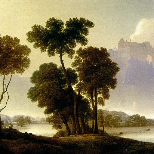 Prompt: the african velt, highly detailed landscape painting by claude lorrain, misty ominous atmosphere