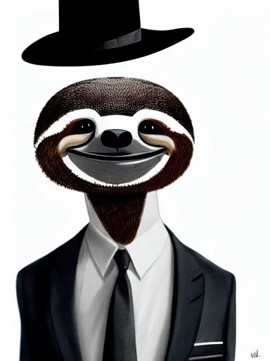 Image similar to portrait of anthropomorphic sloth in formalwear : : debonair, gq, noir, fashion, style : : digital art, concept art, digital illustration, photorealism, fashion photography