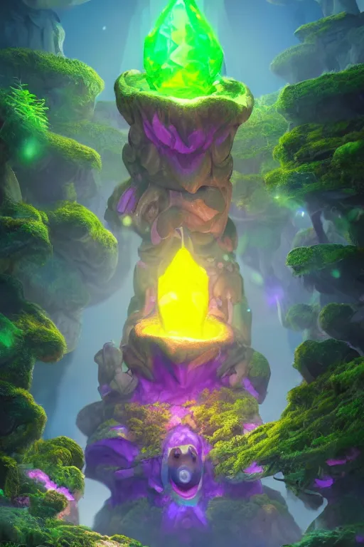 Image similar to arcane fantasy art giant golem elemental wood rock bastion forged gemstone enchanted forest troll, global illumination ray tracing hdr fanart arstation by sung choi and eric pfeiffer and gabriel garza and casper konefal lisa frank zbrush central hardmesh radiating a glowing aura